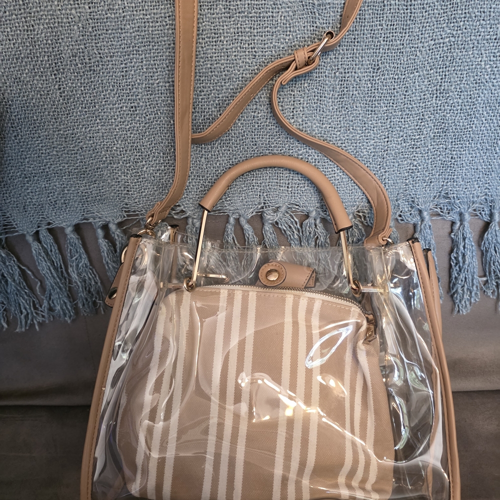 Transparent Tan Striped Handbag